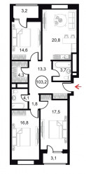 Трёхкомнатный апартамент 103.2 м²