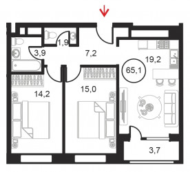 Двухкомнатный апартамент 65.1 м²